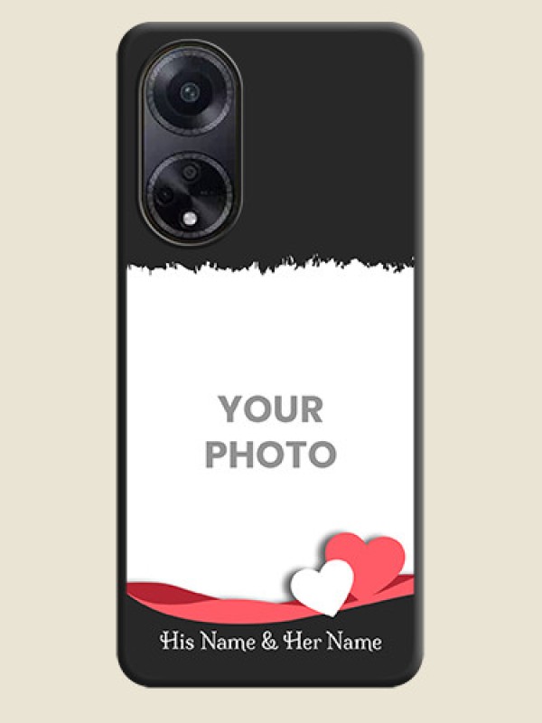 Custom Pink Color Love Shaped Ribbon Design with Text on Space Black Custom Soft Matte Phone Back Cover - Oppo F23 5G - alternate view