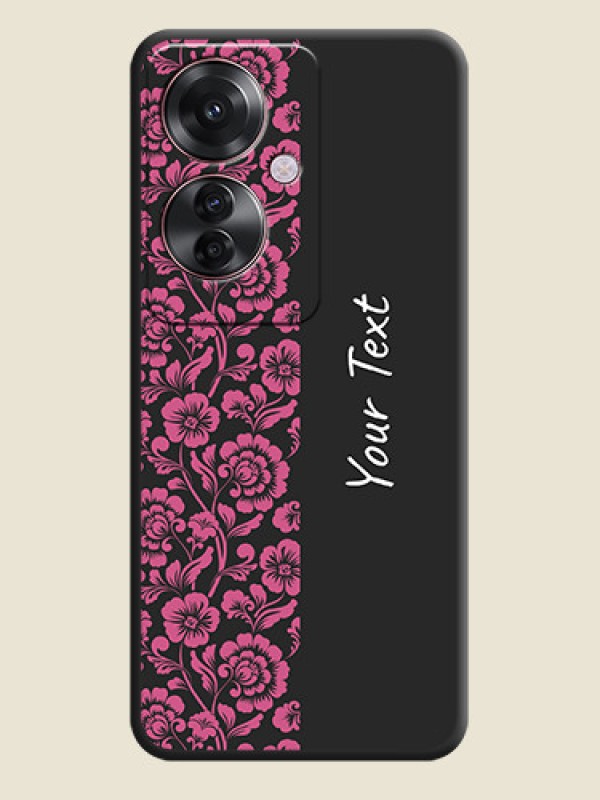 Custom Pink Floral Pattern Design With Custom Text On Space Black Custom Soft Matte Mobile Back Cover - Oppo F25 Pro 5G - alternate view