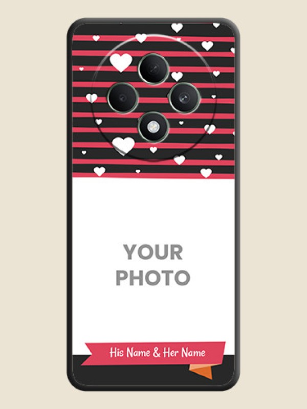Custom White Color Love Symbols with Pink Lines Pattern On Space Black Custom Soft Matte Mobile Back Cover - Oppo F27 5G - alternate view