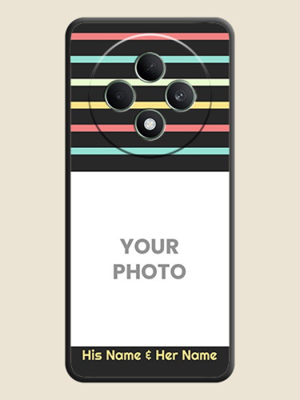 Custom Color Stripes with Photo and Text on Photo On Space Black Custom Soft Matte Mobile Back Cover - Oppo F27 5G - alternate view