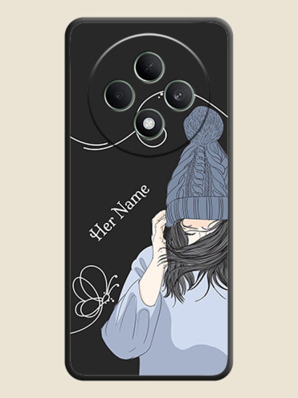 Custom Girl With Blue Winter Outfiit Custom Text Design On Space Black Custom Soft Matte Mobile Back Cover - Oppo F27 5G - alternate view