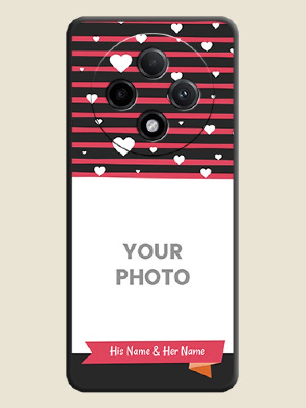 Custom White Color Love Symbols with Pink Lines Pattern On Space Black Custom Soft Matte Mobile Back Cover - Oppo F27 Pro Plus 5G - alternate view