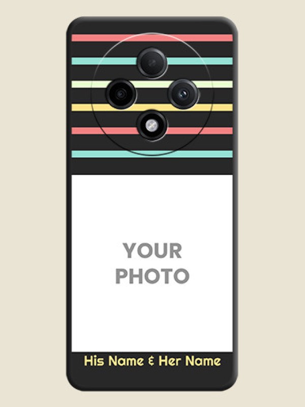 Custom Color Stripes with Photo and Text on Photo On Space Black Custom Soft Matte Mobile Back Cover - Oppo F27 Pro Plus 5G - alternate view