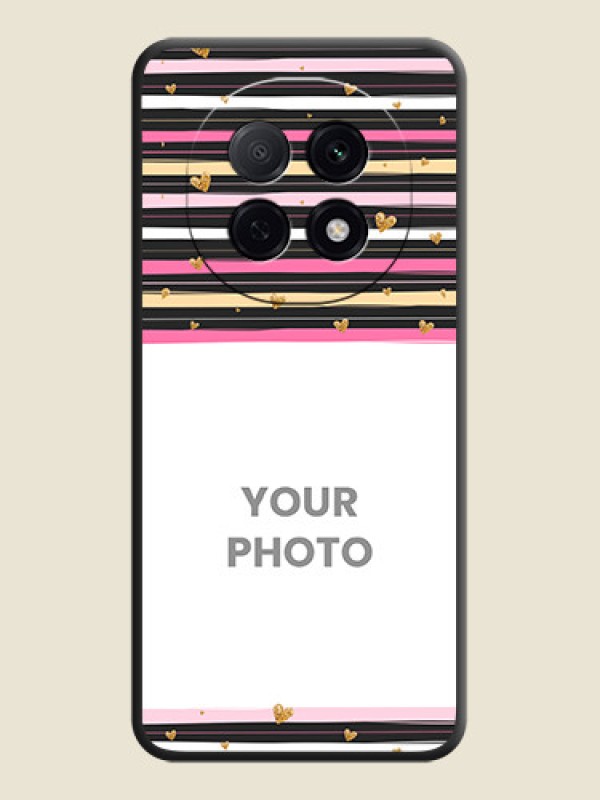 Custom Multicolor Lines and Golden Love Symbols Design on Photo On Space Black Custom Soft Matte Mobile Back Cover - Oppo F29 5G - alternate view
