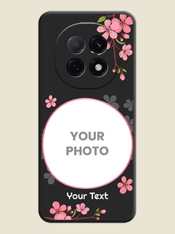 Custom Round Image with Pink Color Floral Design on Photo On Space Black Custom Soft Matte Mobile Back Cover - Oppo F29 5G - alternate view