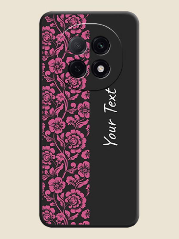 Custom Pink Floral Pattern Design With Custom Text On Space Black Custom Soft Matte Mobile Back Cover - Oppo F29 5G - alternate view