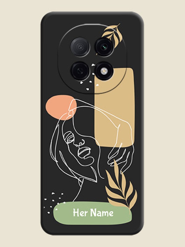 Custom Custom Text With Line Art Of Women & Leaves Design On Space Black Custom Soft Matte Mobile Back Cover - Oppo F29 Pro 5G - alternate view