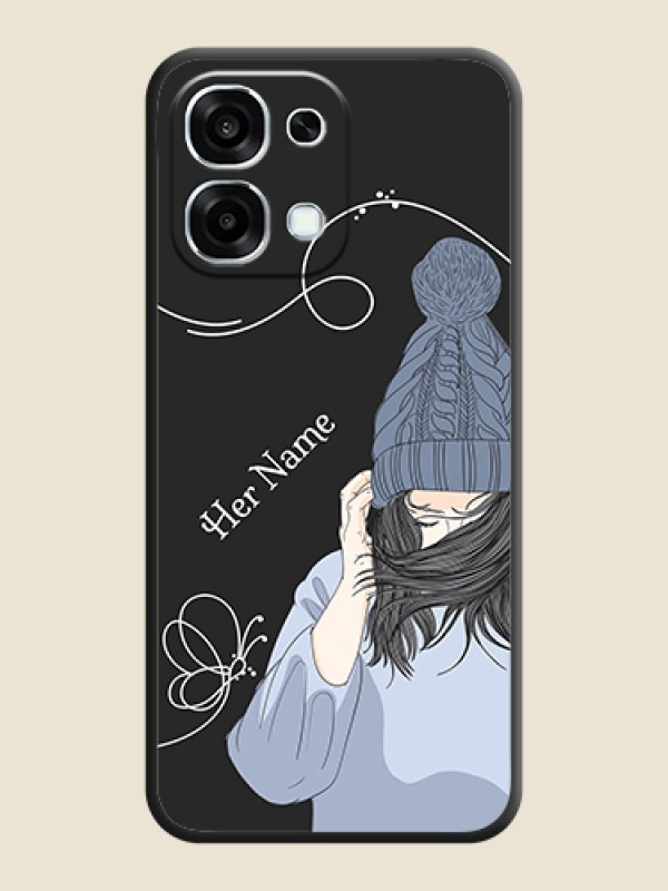 Custom Girl With Blue Winter Outfiit Custom Text Design On Space Black Custom Soft Matte Mobile Back Cover - Oppo F31 5G - alternate view