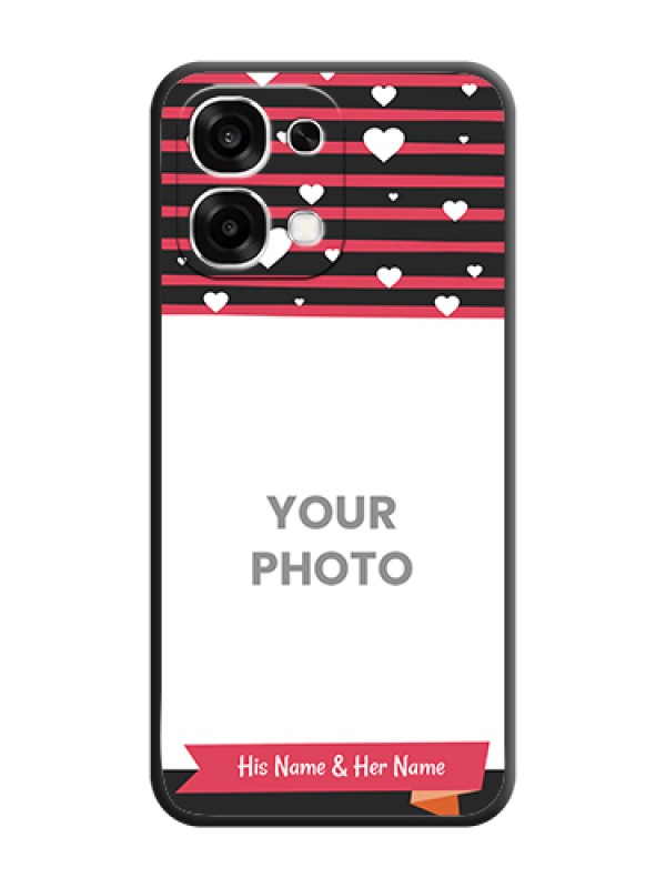 Custom White Color Love Symbols with Pink Lines Pattern On Space Black Custom Soft Matte Mobile Back Cover - Oppo F33 5G - alternate view