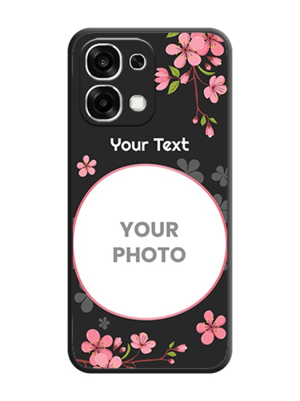Custom Round Image with Pink Color Floral Design on Photo On Space Black Custom Soft Matte Mobile Back Cover - Oppo F33 5G - alternate view