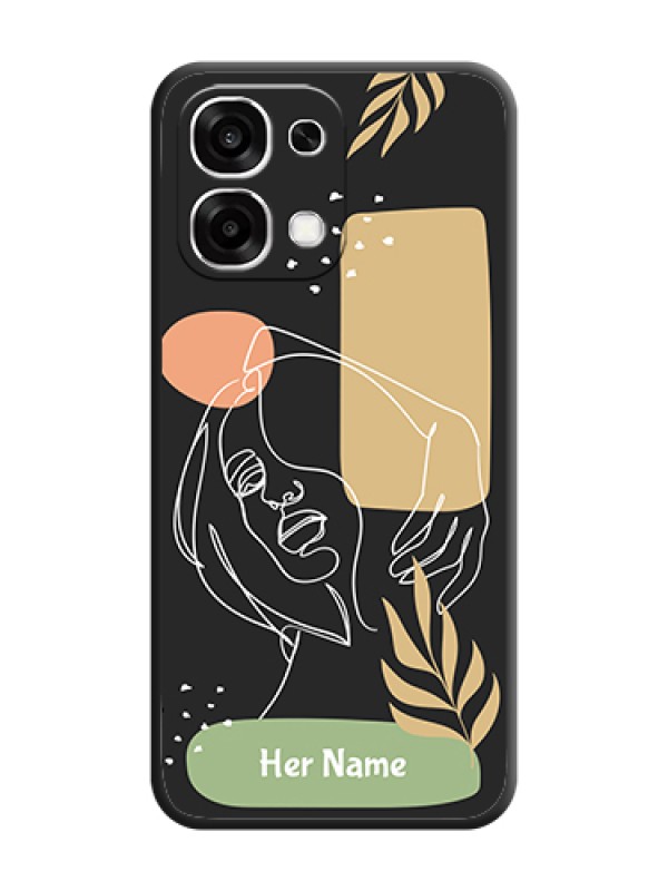 Custom Custom Text With Line Art Of Women & Leaves Design On Space Black Custom Soft Matte Mobile Back Cover - Oppo F33 5G - alternate view