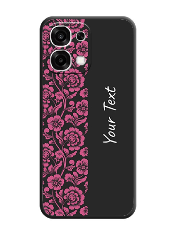 Custom Pink Floral Pattern Design With Custom Text On Space Black Custom Soft Matte Mobile Back Cover - Oppo F33 5G - alternate view