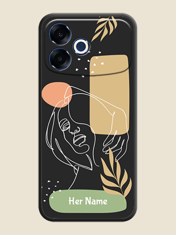 Custom Custom Text With Line Art Of Women & Leaves Design On Space Black Custom Soft Matte Mobile Back Cover - Oppo F33 Pro 5G - alternate view