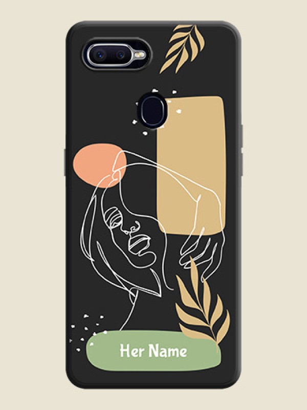 Custom Custom Text With Line Art Of Women & Leaves Design On Space Black Personalized Soft Matte Phone Covers -Oppo F9 Pro - alternate view