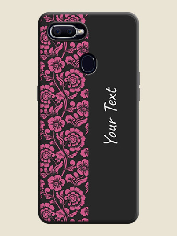 Custom Pink Floral Pattern Design With Custom Text On Space Black Personalized Soft Matte Phone Covers -Oppo F9 Pro - alternate view
