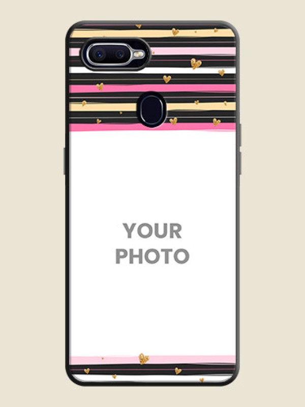 Custom Multicolor Lines and Golden Love Symbols Design - Photo on Space Black Soft Matte Mobile Cover - Oppo F9 - alternate view