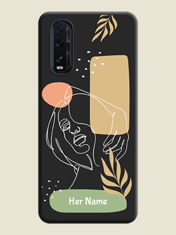 Custom Custom Text With Line Art Of Women & Leaves Design On Space Black Personalized Soft Matte Phone Covers -Oppo Find X2 - alternate view