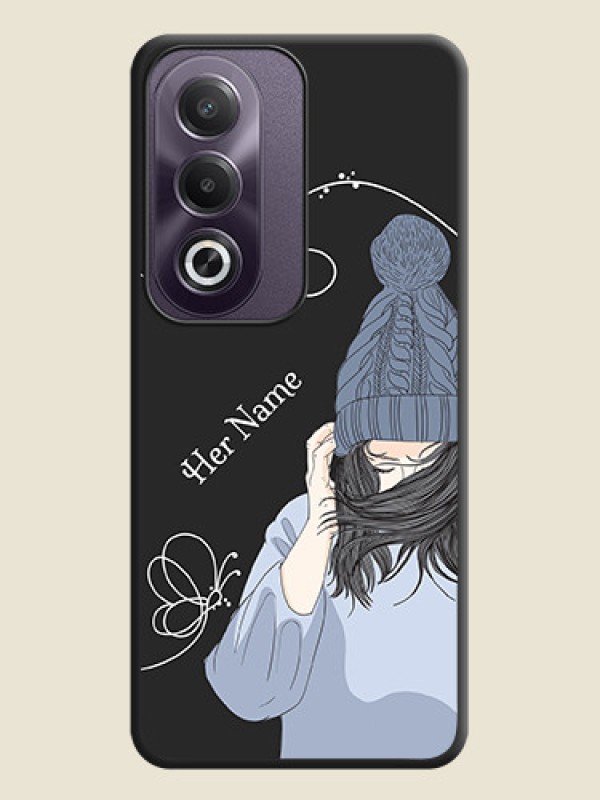 Custom Girl With Blue Winter Outfiit Custom Text Design On Space Black Custom Soft Matte Mobile Back Cover - Oppo K12x 5G - alternate view