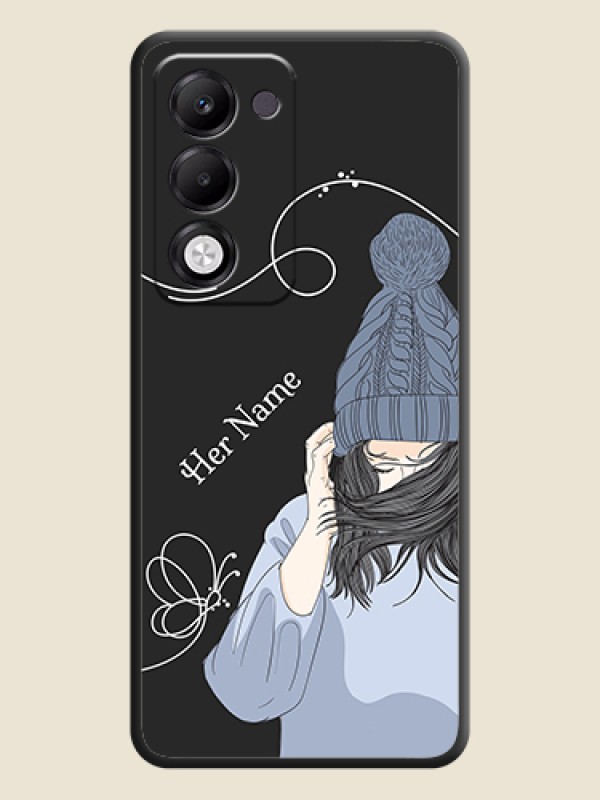 Custom Girl With Blue Winter Outfiit Custom Text Design On Space Black Custom Soft Matte Mobile Back Cover - Oppo k13x 5G - alternate view
