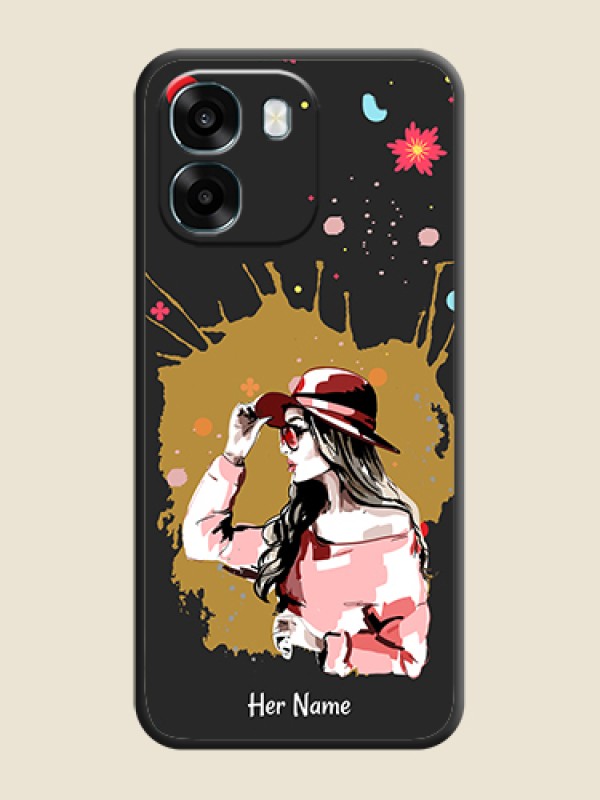 Custom Mordern Lady With Color Splash Background With Custom Text On Space Black Custom Soft Matte Mobile Back Cover - Oppo K14 5G - alternate view