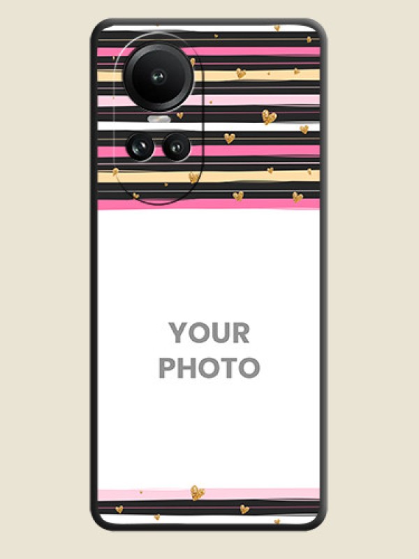 Custom Multicolor Lines and Golden Love Symbols Design - Photo on Space Black Soft Matte Mobile Cover - Reno 10 5G - alternate view