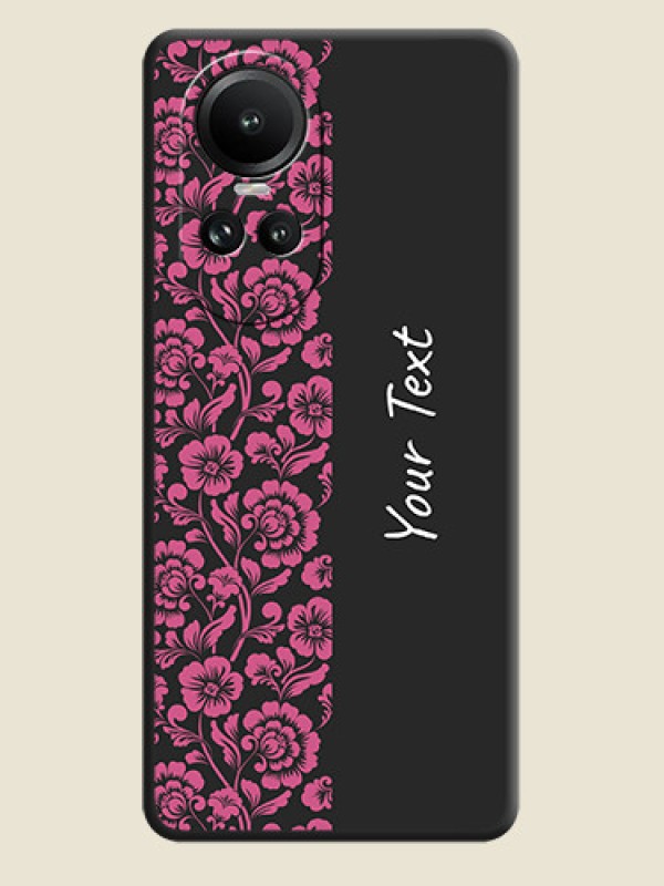 Custom Pink Floral Pattern Design With Custom Text On Space Black Personalized Soft Matte Phone Covers - Reno 10 5G - alternate view