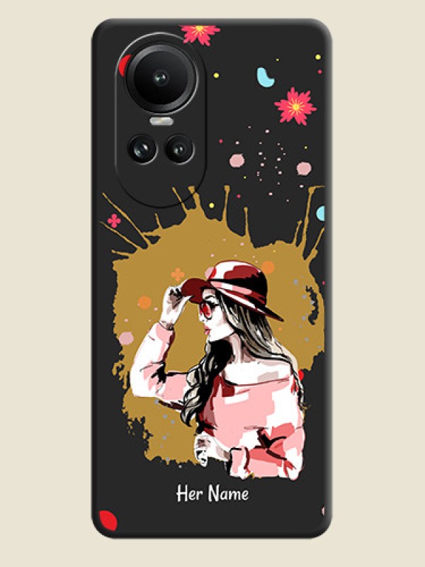 Custom Mordern Lady With Color Splash Background With Custom Text On Space Black Personalized Soft Matte Phone Covers - Reno 10 Pro 5G - alternate view