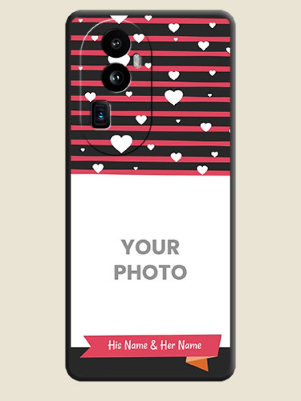 Custom White Color Love Symbols with Pink Lines Pattern on Space Black Custom Soft Matte Phone Cases - Reno 10 Pro Plus 5G - alternate view
