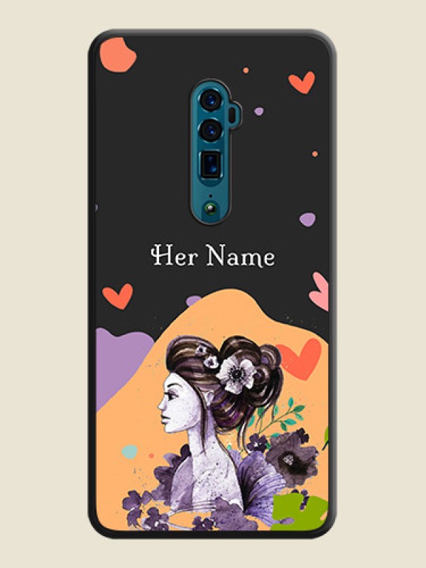Custom Namecase For Her With Fancy Lady Image On Space Black Personalized Soft Matte Phone Covers -Oppo Reno 10X Zoom - alternate view