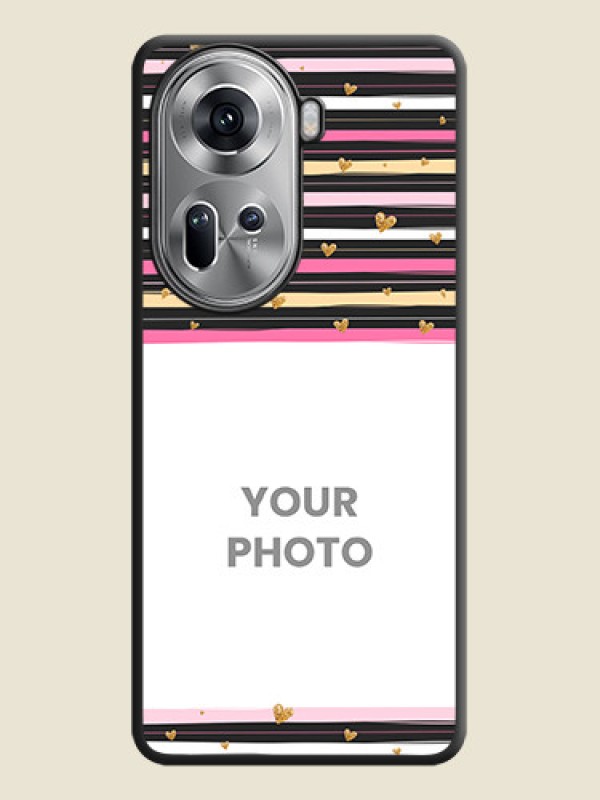 Custom Multicolor Lines and Golden Love Symbols Design - Photo on Space Black Soft Matte Mobile Cover - Reno 11 5G - alternate view