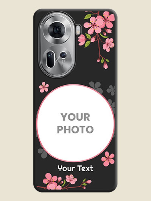 Custom Round Image with Pink Color Floral Design - Photo on Space Black Soft Matte Back Cover - Reno 11 5G - alternate view