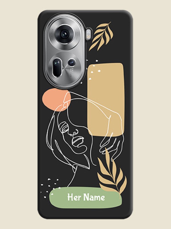 Custom Custom Text With Line Art Of Women & Leaves Design On Space Black Personalized Soft Matte Phone Covers - Reno 11 5G - alternate view