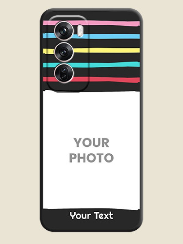 Custom Multicolor Lines with Image On Space Black Custom Soft Matte Mobile Back Cover - Oppo Reno 12 Pro 5G - alternate view