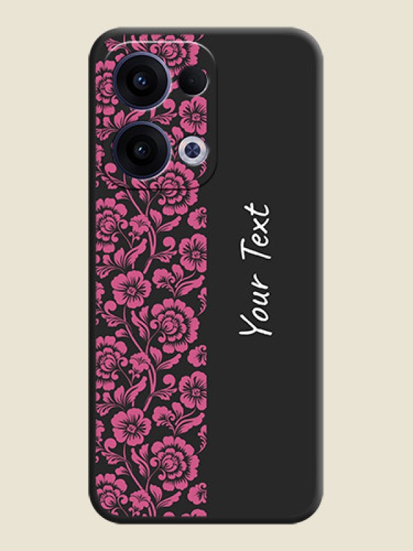 Custom Pink Floral Pattern Design With Custom Text On Space Black Custom Soft Matte Mobile Back Cover - Oppo Reno 13 5G - alternate view