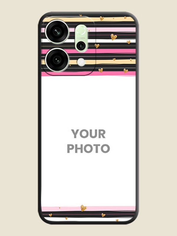 Custom Multicolor Lines and Golden Love Symbols Design on Photo On Space Black Custom Soft Matte Mobile Back Cover - Oppo Reno 14 5G - alternate view