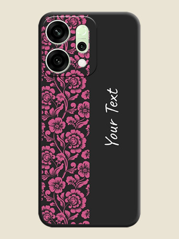 Custom Pink Floral Pattern Design With Custom Text On Space Black Custom Soft Matte Mobile Back Cover - Oppo Reno 14 5G - alternate view