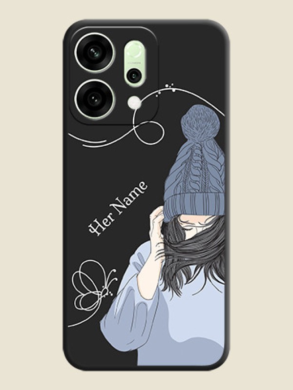 Custom Girl With Blue Winter Outfiit Custom Text Design On Space Black Custom Soft Matte Mobile Back Cover - Oppo Reno 14 5G - alternate view