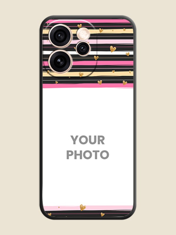 Custom Multicolor Lines and Golden Love Symbols Design on Photo On Space Black Custom Soft Matte Mobile Back Cover - Oppo Reno 15 Pro 5G - alternate view