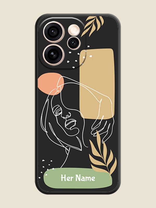 Custom Custom Text With Line Art Of Women & Leaves Design On Space Black Custom Soft Matte Mobile Back Cover - Oppo Reno 15 Pro 5G - alternate view