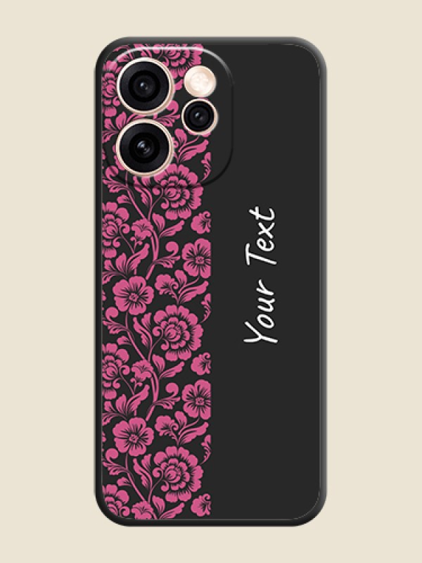 Custom Pink Floral Pattern Design With Custom Text On Space Black Custom Soft Matte Mobile Back Cover - Oppo Reno 15 Pro 5G - alternate view