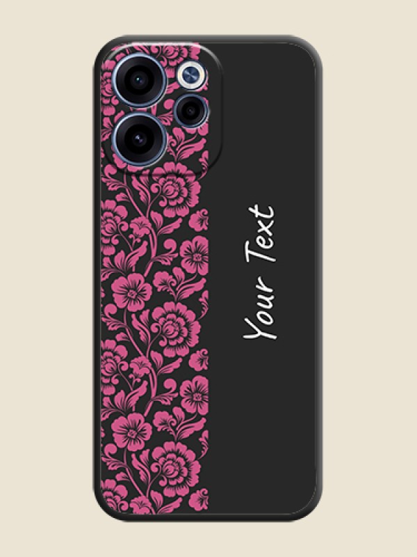 Custom Pink Floral Pattern Design With Custom Text On Space Black Custom Soft Matte Mobile Back Cover - Oppo Reno 15C 5G - alternate view