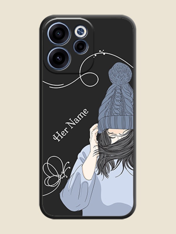 Custom Girl With Blue Winter Outfiit Custom Text Design On Space Black Custom Soft Matte Mobile Back Cover - Oppo Reno 15C 5G - alternate view