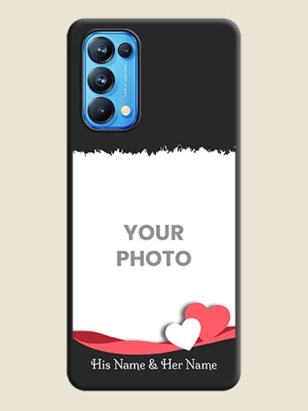 Custom Pin Color Love Shaped Ribbon Design with Text on Space Black Custom Soft Matte Phone Back Cover - Reno 5 Pro - alternate view