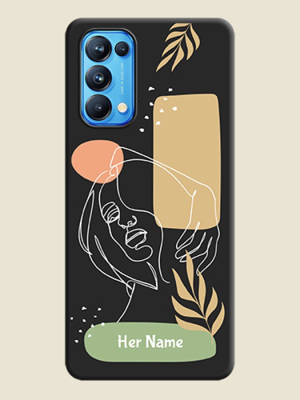 Custom Custom Text With Line Art Of Women & Leaves Design On Space Black Personalized Soft Matte Phone Covers -Oppo Reno 5 Pro 5G - alternate view