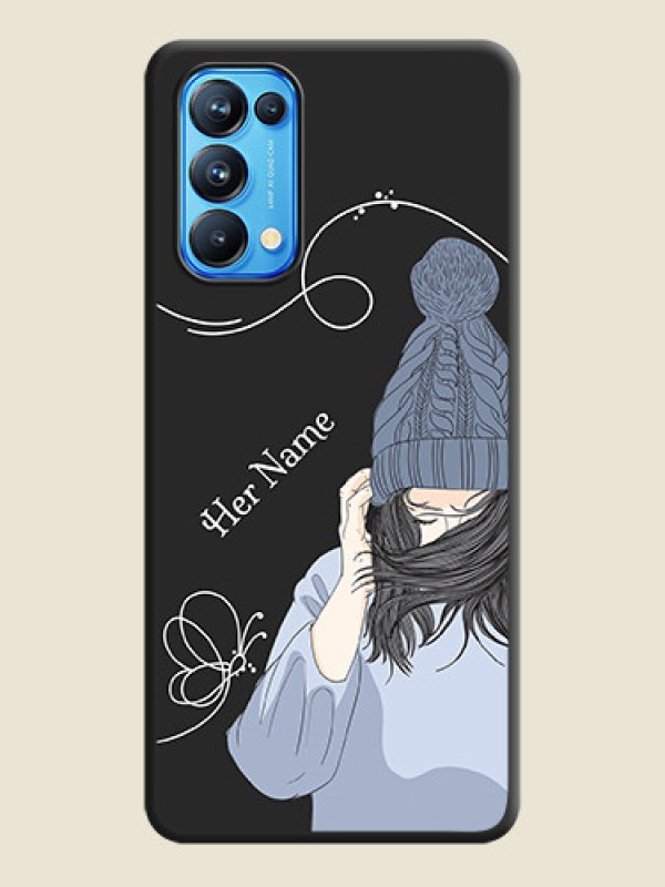 Custom Girl With Blue Winter Outfiit Custom Text Design On Space Black Personalized Soft Matte Phone Covers -Oppo Reno 5 Pro 5G - alternate view