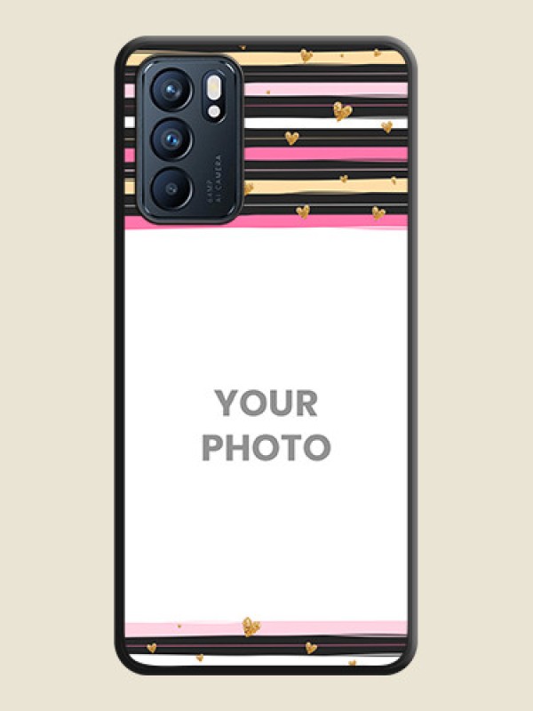 Custom Multicolor Lines and Golden Love Symbols Design on Photo on Space Black Soft Matte Mobile Cover - Oppo Reno 6 5G - alternate view