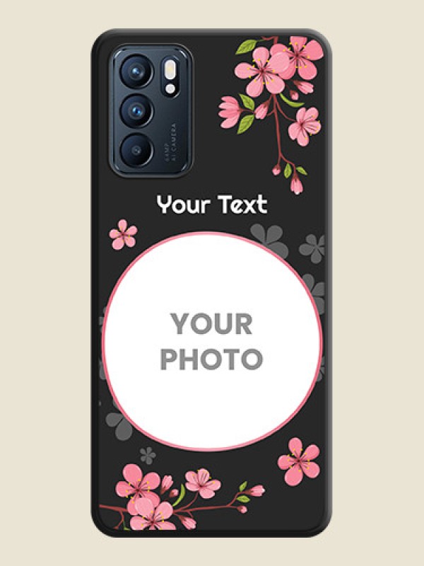 Custom Round Image with Pink Color Floral Design on Photo on Space Black Soft Matte Back Cover - Oppo Reno 6 5G - alternate view