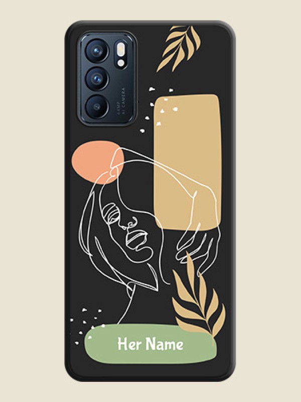 Custom Custom Text With Line Art Of Women & Leaves Design On Space Black Personalized Soft Matte Phone Covers -Oppo Reno 6 5G - alternate view