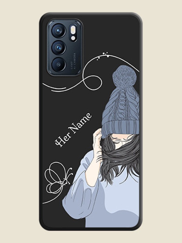 Custom Girl With Blue Winter Outfiit Custom Text Design On Space Black Personalized Soft Matte Phone Covers -Oppo Reno 6 5G - alternate view