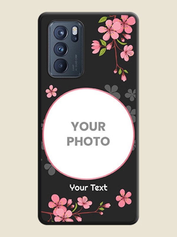 Custom Round Image with Pink Color Floral Design on Photo on Space Black Soft Matte Back Cover - Oppo Reno 6 Pro 5G - alternate view